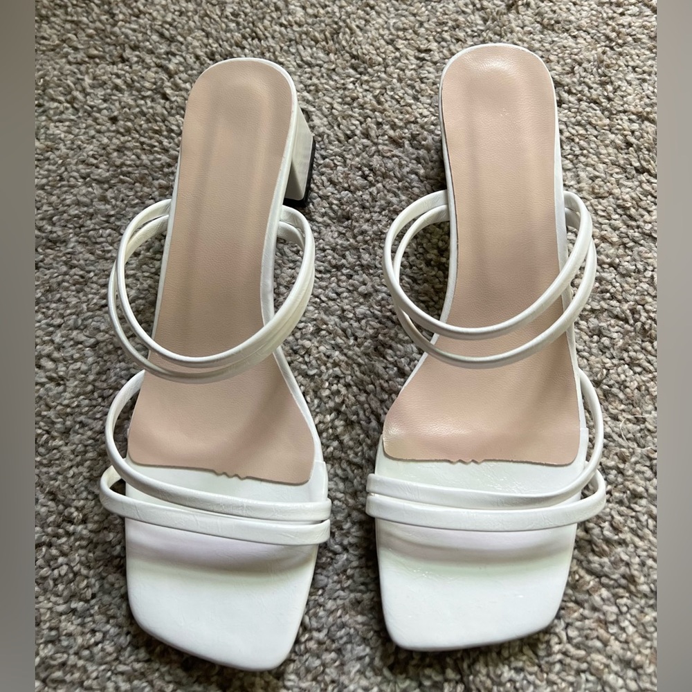 Brand new white slip on, strappy heels